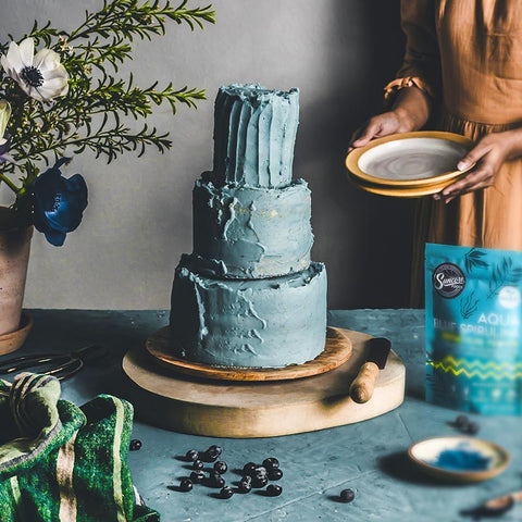 Aqua Blue Spirulina Tier Cake