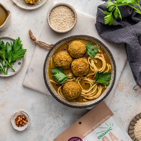 Snow Quinoa Flakes Tofu Meatballs In Noodle Soup