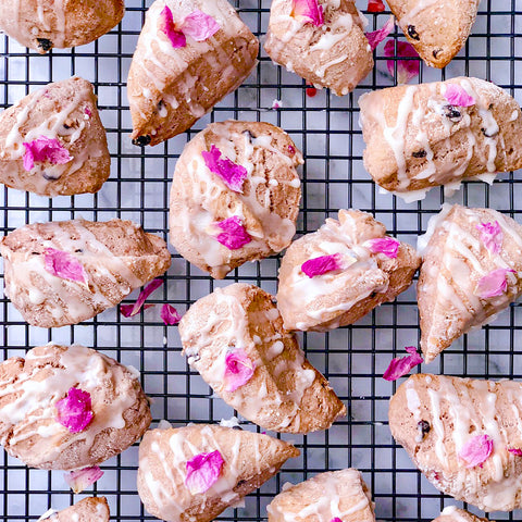 Raspberry Scones with Raspberry Rose Cold Brew Cacao Glaze