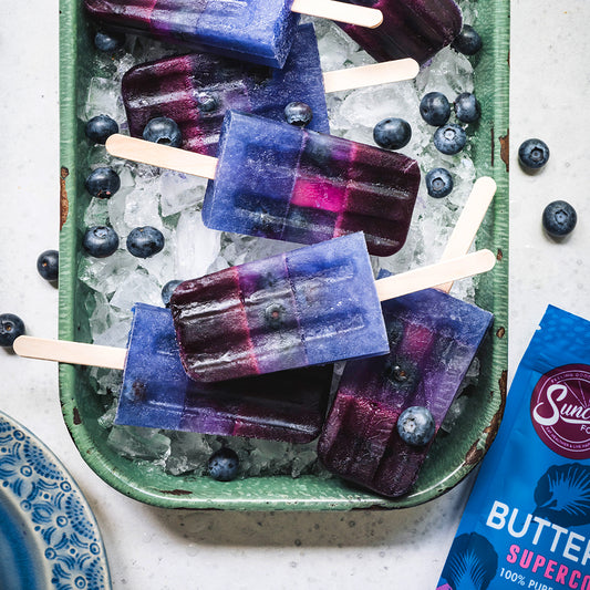 Suncore Foods Ombre Blue Butterfly Pea Blueberry Coconut Popsicles