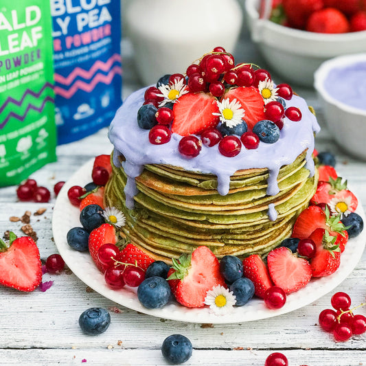 Suncore Foods® Pandan Leaf Pancakes with Blue Butterfly Pea Yogurt Sauce