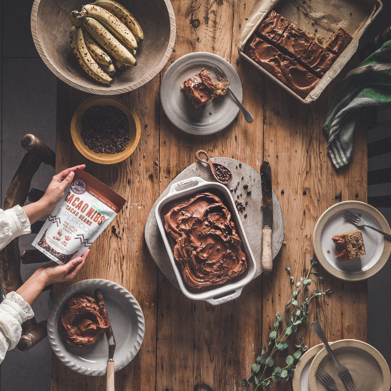Suncore Foods Banana Cacao Cake with Chocolate Fudge Frosting