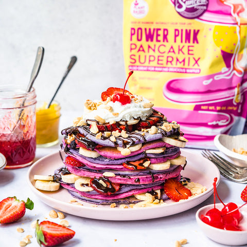 Banana Split Pink & Purple Pancakes