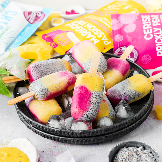 Suncore Foods Cerise Prickly Pear Piña Colada Passion Fruit Chia Popsicles
