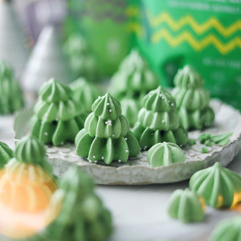 Emerald Pandan & Matcha Christmas Tree Meringue Cookies