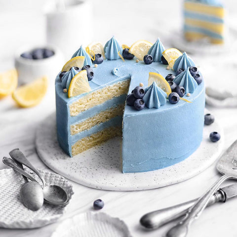 Aqua Blue Spirulina Frosting Lemon Layer Cake