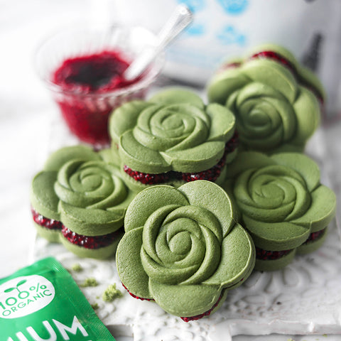 Matcha Raspberry Chia Jam Sandwich Cookies
