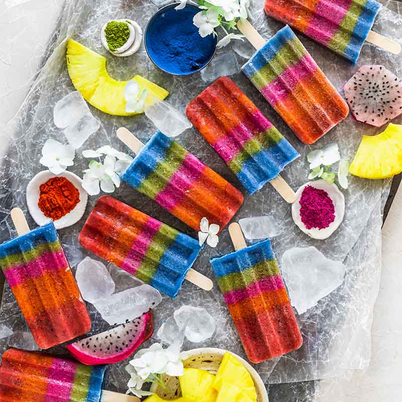 Rainbow Banana Smoothie Chia Seed Popsicles