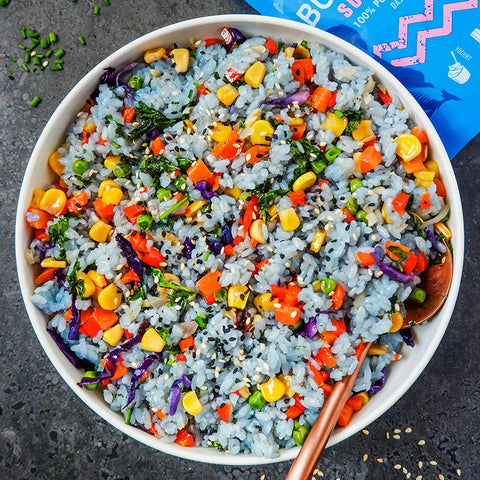 Blue Butterfly Pea Veggie Medley Fried Rice