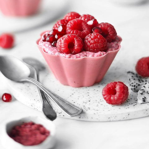 Pink Pitaya Raspberry Chia Pudding White Chocolate Cups
