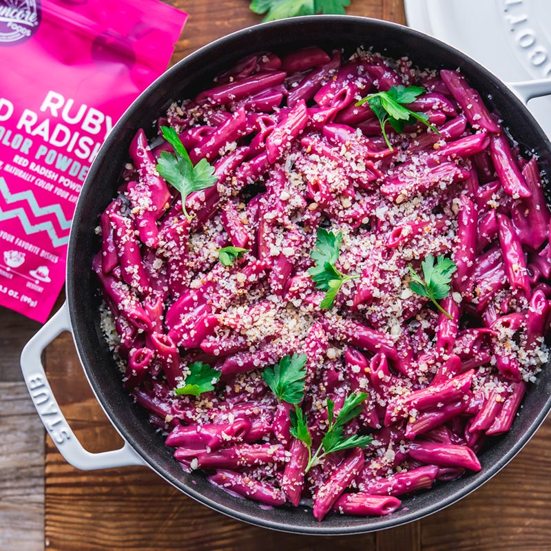 Suncore Foods Ruby Red Radish Penne Alfredo