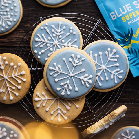 Aqua Blue Spirulina Shortbread Snowflake Cookies