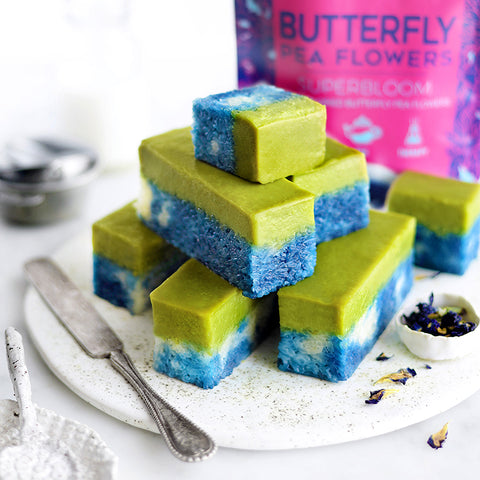 Pandan Custard Steamed Blue Butterfly Mochi Bars