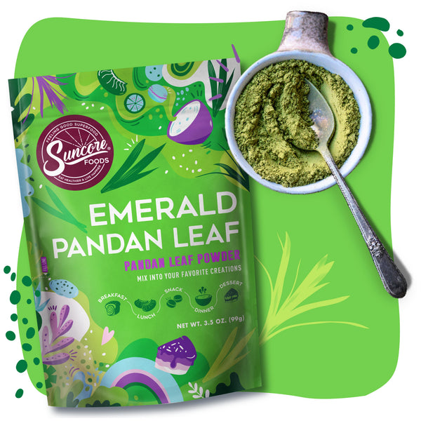 Emerald Pandan Leaf Powder - Premium Natural Food Powders from Suncore Foods - Starting at $20.99, available in larger sizes and wholesale! Shop now at www.suncorefoods.com