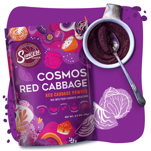 Cosmos Red Cabbage Powder - Premium Natural Food Powder from Suncore Foods - Starting $20.99 and available in larger sizes including wholesale bulk orders! Shop now at www.suncorefoods.com