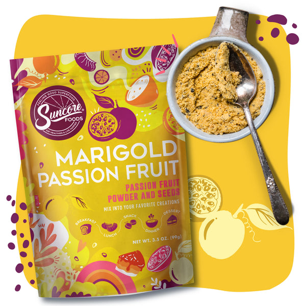 Marigold Passion Fruit Powder & Seeds - Premium Natural Food Powder from Suncore Foods - Starting $20.99 and available in larger sizes including wholesale bulk orders! Shop now at www.suncorefoods.com