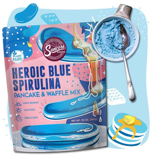 Premium Heroic Blue Spirulina Pancake & Waffle Powder - Blue Spirulina - Quality Colorful Pancake & Waffle Mixes from Suncore Foods - Just $18.49! Shop now at www.suncorefoods.com
