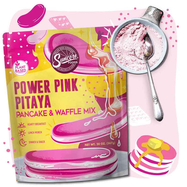 Premium Power Pink Pitaya Red Dragon Pancake & Waffle Powder - Pink Pitaya - Quality Colorful Pancake & Waffle Mixes from Suncore Foods - Just $18.49! Shop now at www.suncorefoods.com