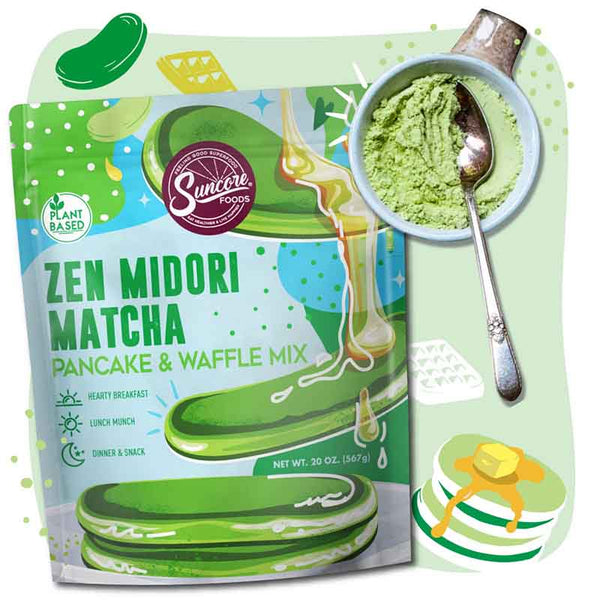 Premium Zen Midori Matcha Pancake & Waffle Powder - Matcha - Quality Colorful Pancake & Waffle Mixes from Suncore Foods - Just $18.49! Shop now & stock all at www.suncorefoods.com